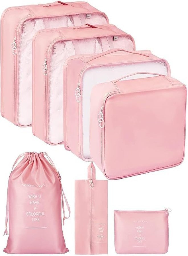 Shrevi 7-in-1 Travel Organizer Set I Polyester 3 Packing Cubes, 3 Pouches, with Shoe Bag I Waterproof, Lightweight I for Travel Space Saver Laundry Luggage Makeup Accessories (Pink) - Image 1